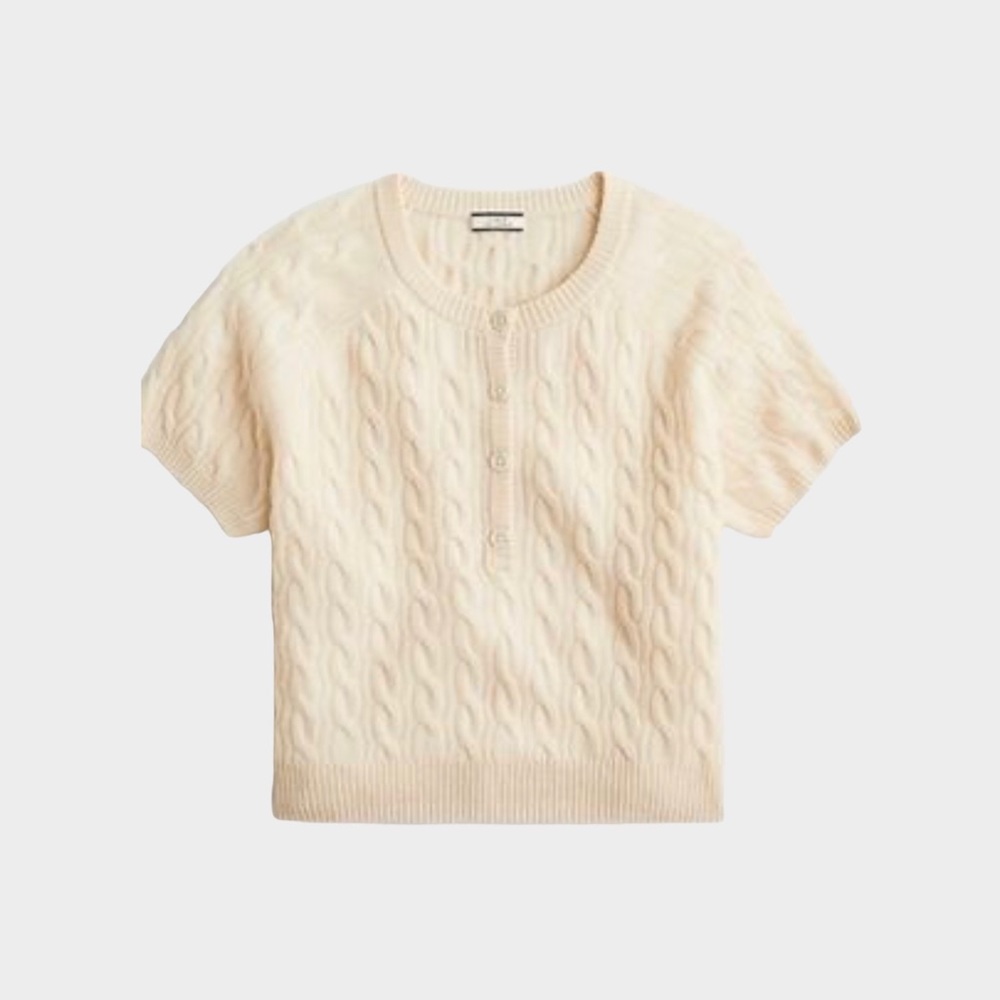 JCrew Cashmere Cable Knit Henley T-Shirt - XS